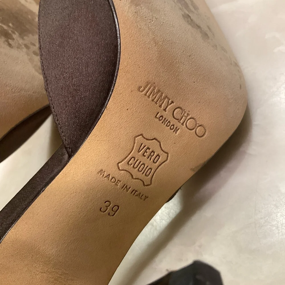 Jimmy Choo Bejeweled Brown Satin Pumps, Vintage, Excellent Condition, Sz 8.5/39 - Picture 8 of 16